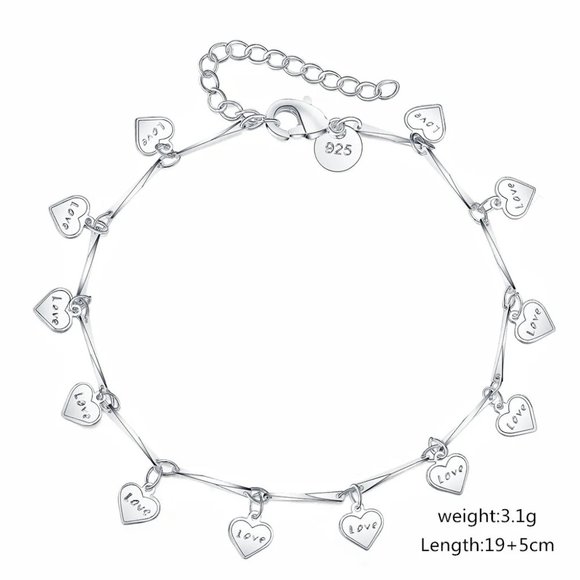 💎 Heart 925 Sterling Silver Bracelet Charm Chain Bracelet Bangles Classic - Picture 2 of 2